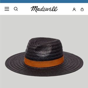 Madewell Women’s Black Straw Packable Hat with Tan Band